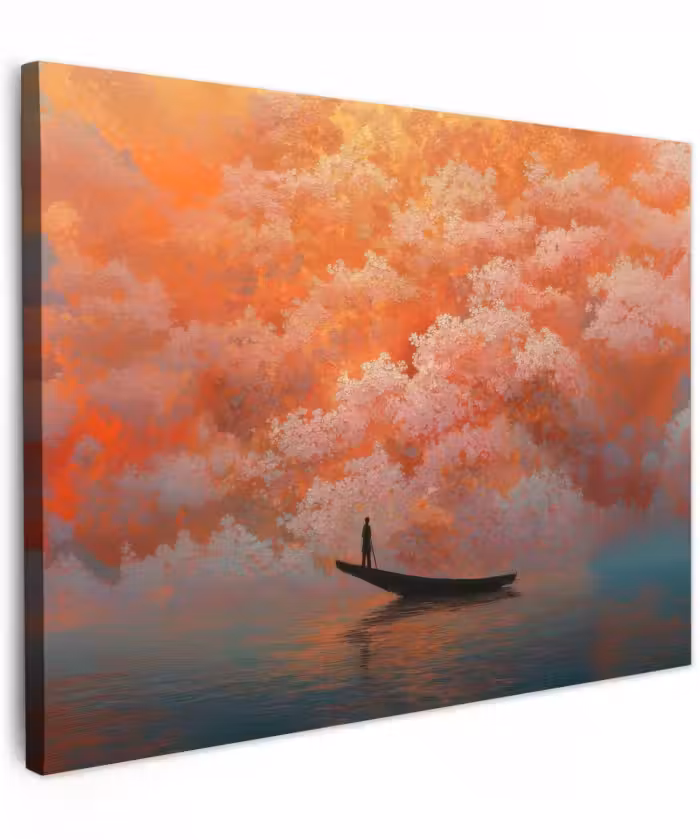 Canvas schilderij - Zee - Boot - Wolken - Oranje
