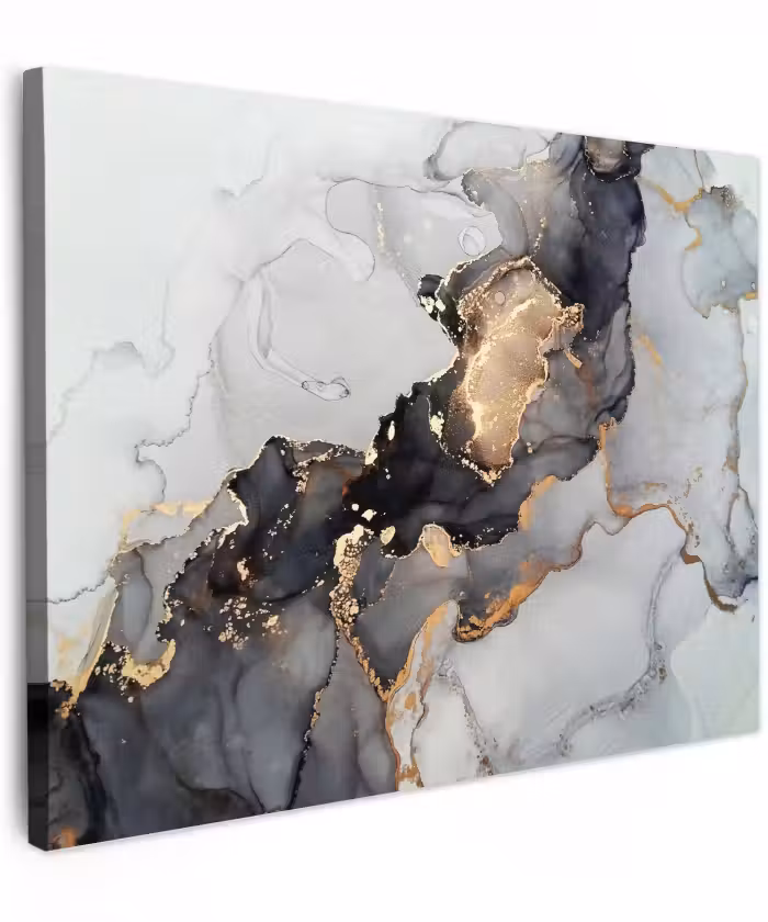 Canvas schilderij - Zwart - Marmer - Luxe - Goud