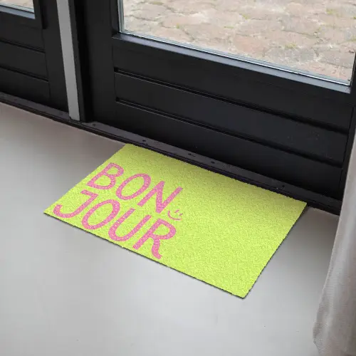 Groen - Smiley - Bonjour - Roze Deurmat klein -sfeer2