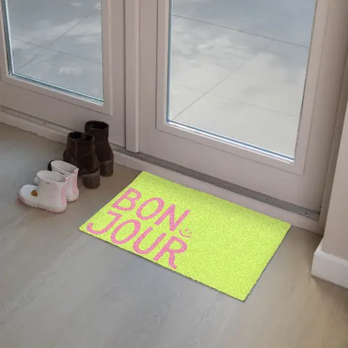 Groen - Smiley - Bonjour - Roze Deurmat klein -sfeer3