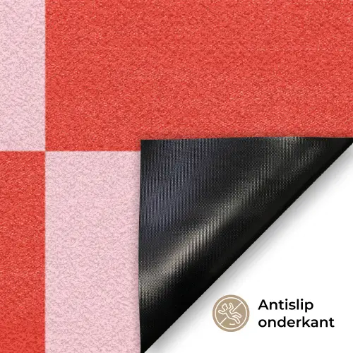 Schaakbord patroon - Rood - Roze - Blokjes Deurmat klein -antislip_NL