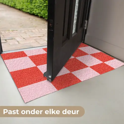 Schaakbord patroon - Rood - Roze - Blokjes Deurmat klein -USP_NL