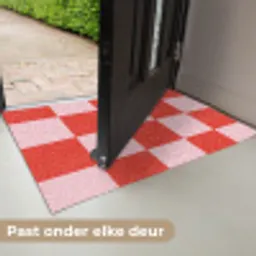 Schaakbord patroon - Rood - Roze - Blokjes Deurmat klein -USP_NL