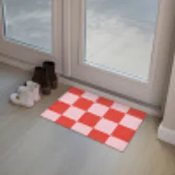 Schaakbord patroon - Rood - Roze - Blokjes Deurmat klein -sfeer3