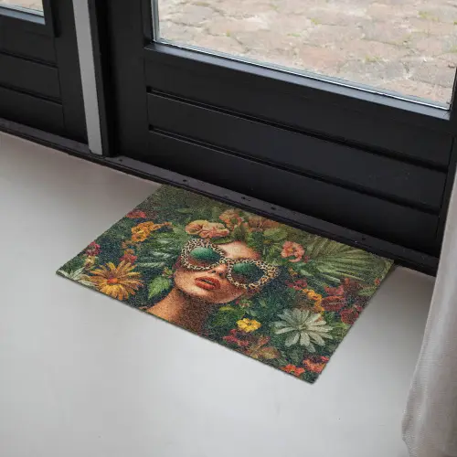 Vrouw - Panterprint - Jungle - Natuur - Luxe Deurmat klein -sfeer2