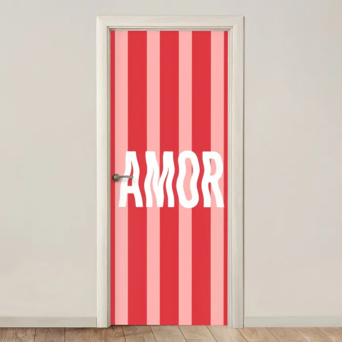 Amor - Strepen - Rood - Roze deurposter klein -3d_beige