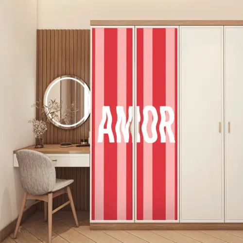 Amor - Strepen - Rood - Roze deurposter klein -sfeer3