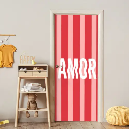 Amor - Strepen - Rood - Roze deurposter klein -sfeer4