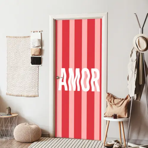 Amor - Strepen - Rood - Roze deurposter klein -sfeer6
