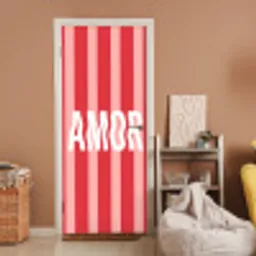 Amor - Strepen - Rood - Roze deurposter klein -sfeer1
