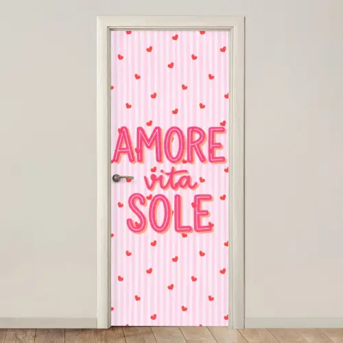 Amore vita sole - Roze - Hartjes deurposter klein -3d_beige