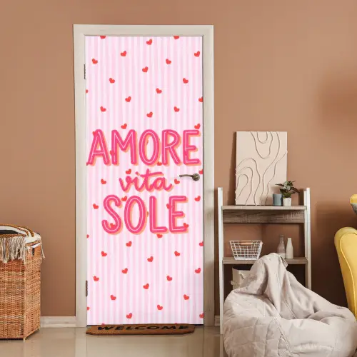 Amore vita sole - Roze - Hartjes deurposter klein -sfeer1