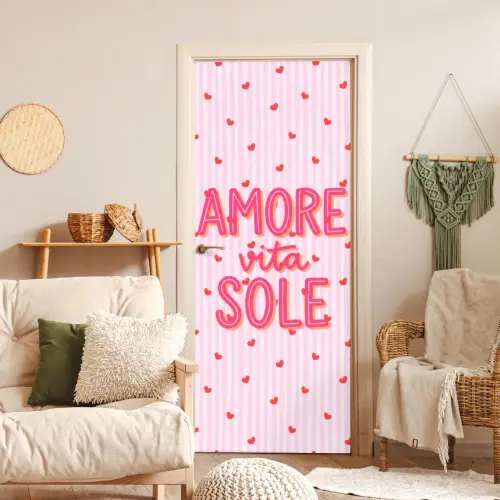 Amore vita sole - Roze - Hartjes deurposter klein -sfeer2