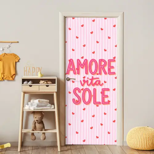 Amore vita sole - Roze - Hartjes deurposter klein -sfeer4