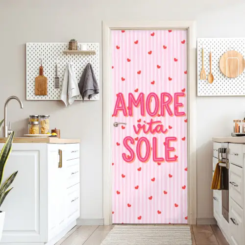 Amore vita sole - Roze - Hartjes deurposter klein -sfeer5
