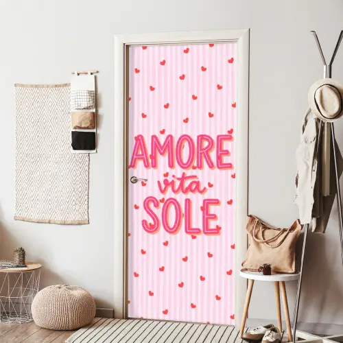 Amore vita sole - Roze - Hartjes deurposter klein -sfeer6