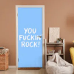 Blauw - Wit - You fuckin rock deurposter klein -sfeer1