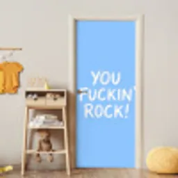 Blauw - Wit - You fuckin rock deurposter klein -sfeer4