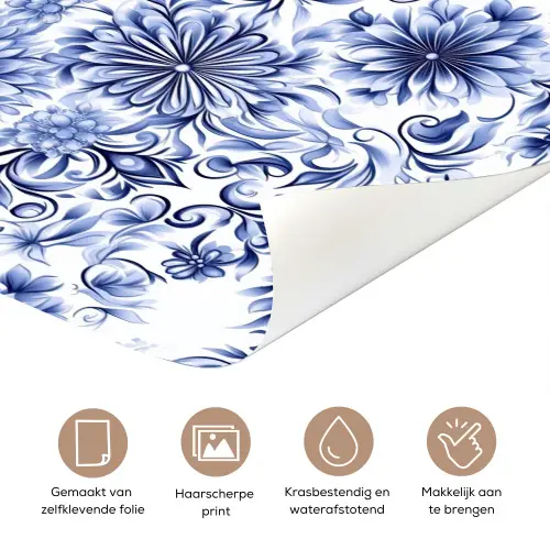 Bloemen - Blauw - Patroon - Wit deurposter klein 289 -closeup_NL