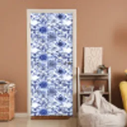 Bloemen - Blauw - Patroon - Wit deurposter klein 289 -sfeer1