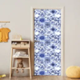 Bloemen - Blauw - Patroon - Wit deurposter klein 289 -sfeer4