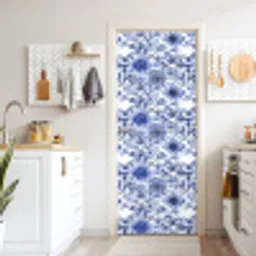 Bloemen - Blauw - Patroon - Wit deurposter klein 289 -sfeer5