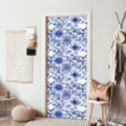 Bloemen - Blauw - Patroon - Wit deurposter klein 289 -sfeer6