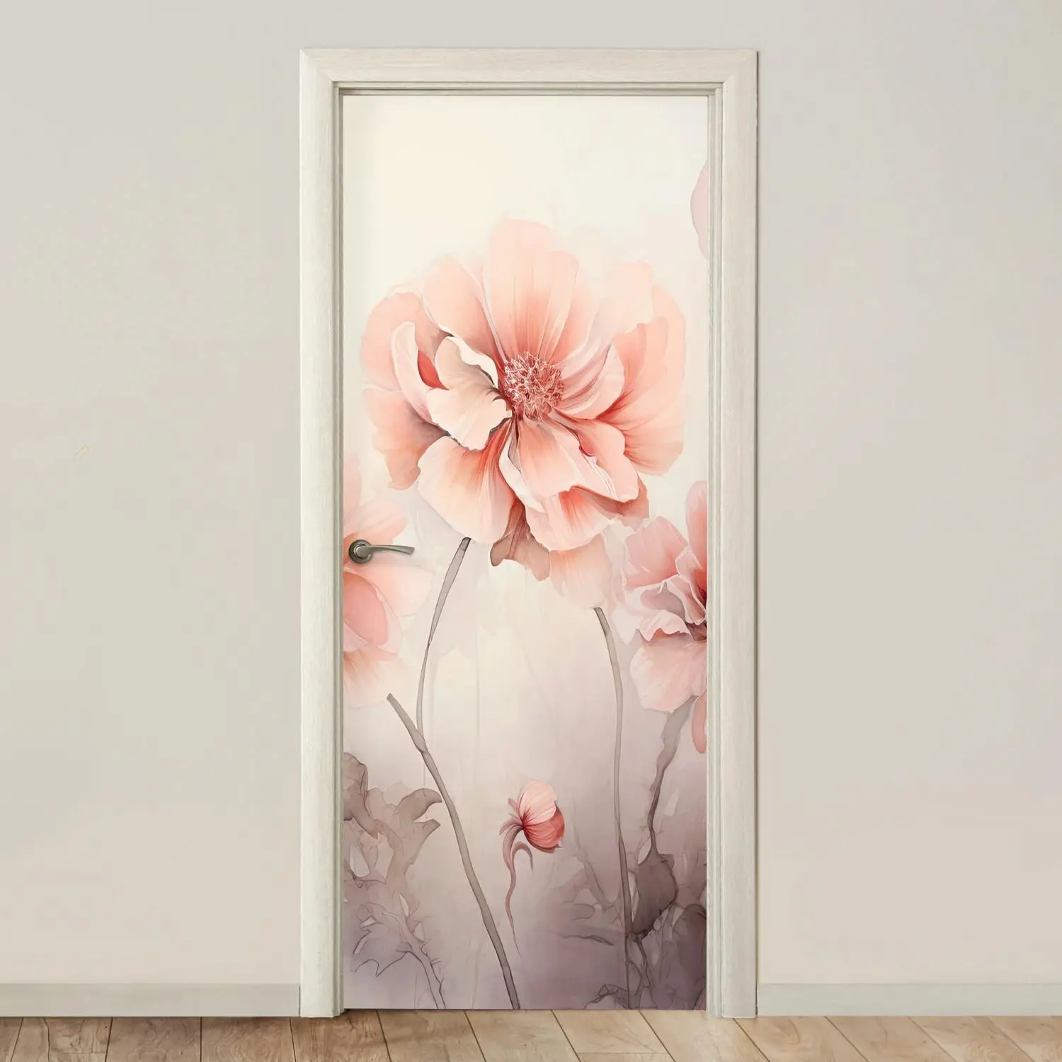 Deursticker - Bloemen - Roze - Kunst - Abstract - Aquarel