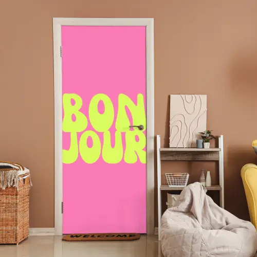Bonjour - Roze - Fel groen deurposter klein -sfeer1
