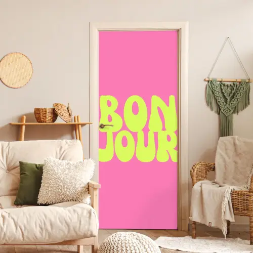 Bonjour - Roze - Fel groen deurposter klein -sfeer2