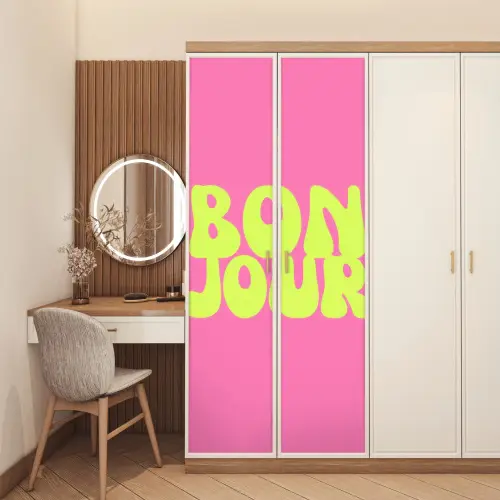 Bonjour - Roze - Fel groen deurposter klein -sfeer3