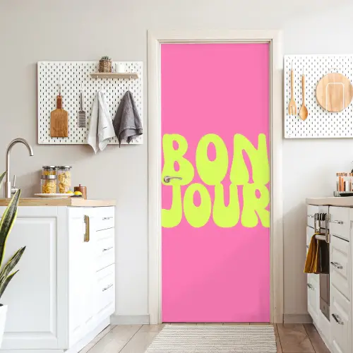 Bonjour - Roze - Fel groen deurposter klein -sfeer5