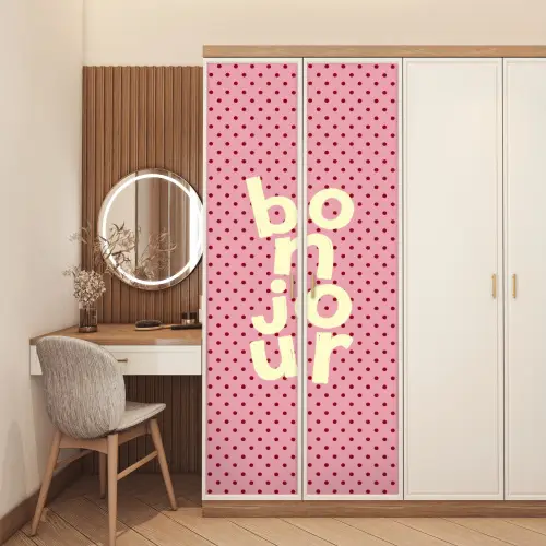 Bonjour - Stippen - Roze- Geel deurposter klein -sfeer3