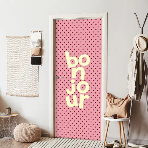 Bonjour - Stippen - Roze- Geel deurposter klein -sfeer6