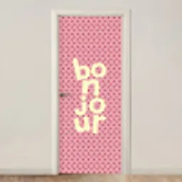 Bonjour - Stippen - Roze- Geel deurposter klein -3d_beige