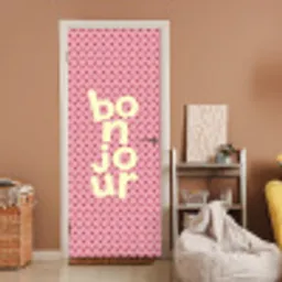 Bonjour - Stippen - Roze- Geel deurposter klein -sfeer1