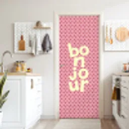 Bonjour - Stippen - Roze- Geel deurposter klein -sfeer5