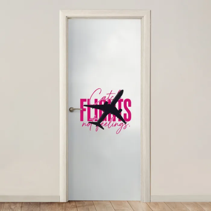 Catch flights not feelings - Vliegtuig - Roze deurposter klein -3d_beige
