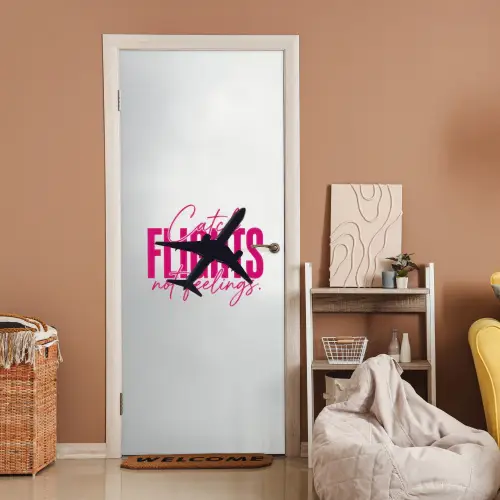 Catch flights not feelings - Vliegtuig - Roze deurposter klein -sfeer1