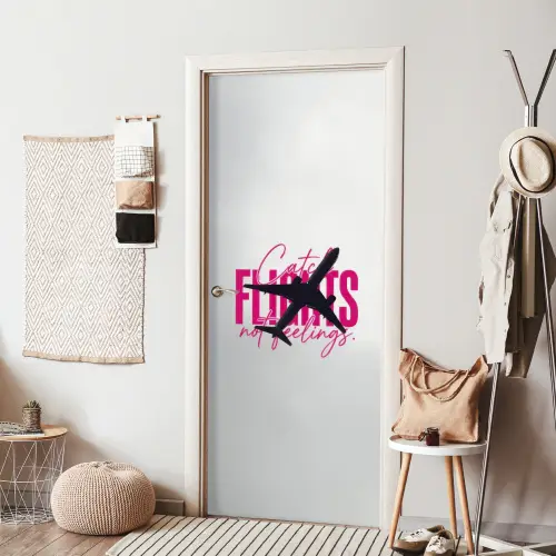 Catch flights not feelings - Vliegtuig - Roze deurposter klein -sfeer6