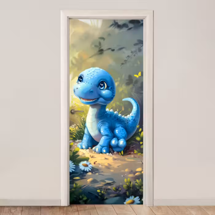 Deursticker - Dino - Blauw - Baby - Dinosaurus