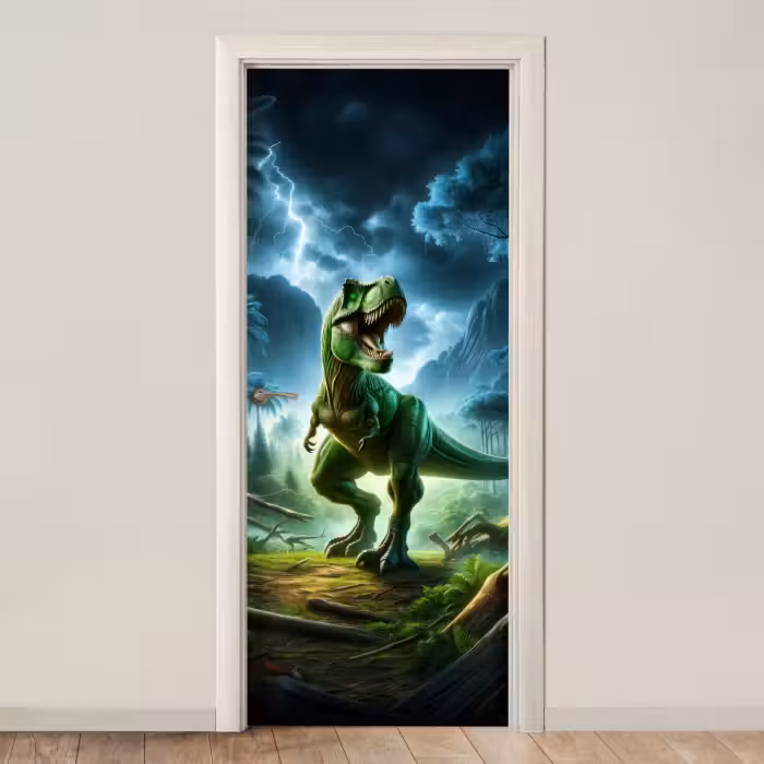 Deursticker - Dino - Jongens - Groen - Blauw - T-Rex