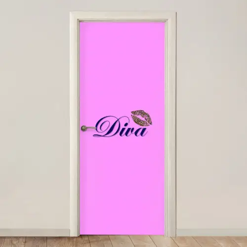 Diva - Lip - Panterprint - Roze deurposter klein -3d_beige