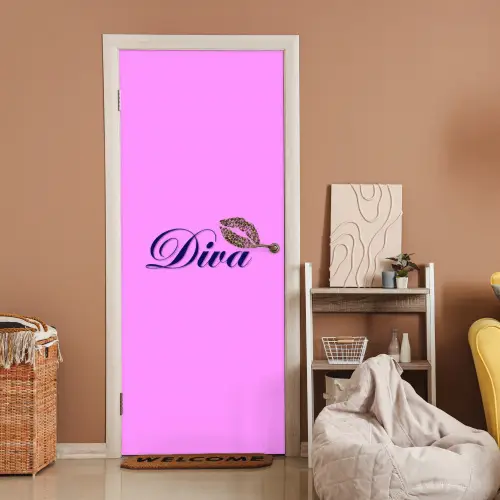 Diva - Lip - Panterprint - Roze deurposter klein -sfeer1
