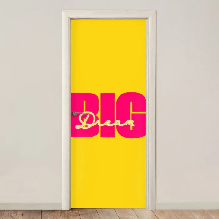 Dream big - Geel - Roze deurposter klein -3d_beige