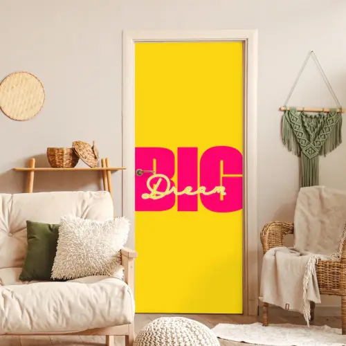 Dream big - Geel - Roze deurposter klein -sfeer2