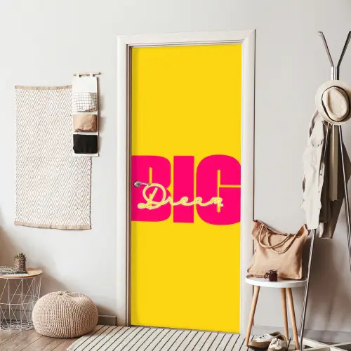 Dream big - Geel - Roze deurposter klein -sfeer6