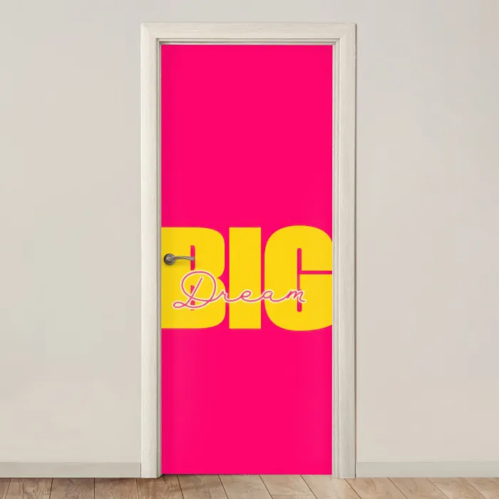 Dream big - Roze - Geel - Minimalistisch deurposter klein -3d_beige
