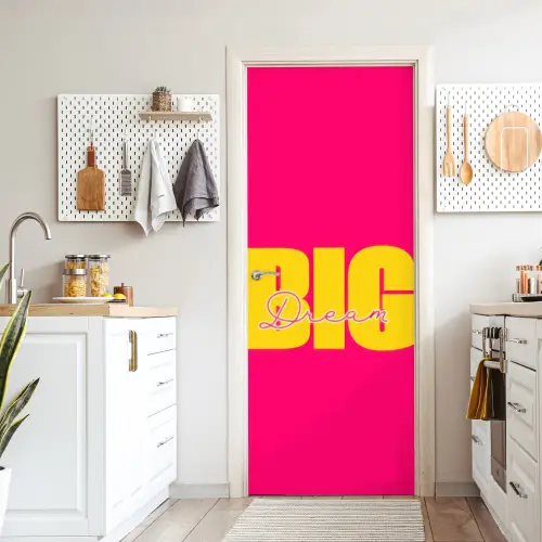 Dream big - Roze - Geel - Minimalistisch deurposter klein -sfeer5