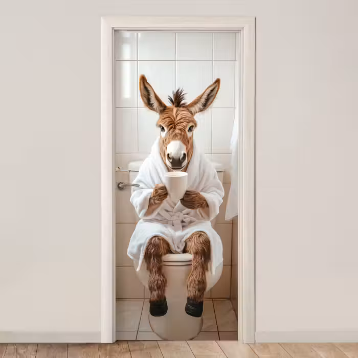 Deursticker - Ezel - WC - Grappig - Badjas - Dier